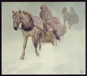 Sibiriske ponyer i Antarktis (farve litho)