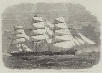 The New Iron Screw Steam-Ship London, bygget til den australske handel af Messers Money Wigram and Sons, ved Blackwall