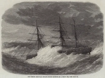 Den tyrkiske jernbeklædte fregat Sultan Mahmoud i et tungt hav