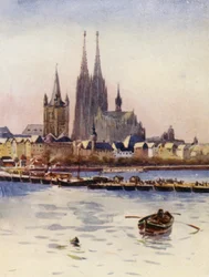 Rhinen: On Leaving Koln, Köln (farvelitografi)