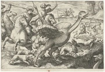 Landskab med strudsejagt Jagtscener (serietitel) Ikoner Venantum Art Varias Representantes (serietitel)