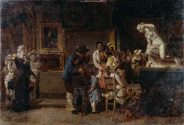 Besøg på museet, af Egisto Lancerotto (1847-1916), olie på lærred, 80x118 cm