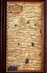 Indostan (Hindustan) på toppen af Ganges Carte produceret af Egnazio Danti (1536-1586) matematiker, kosmograf og italiensk arkitekt. Omkring 1567. Firenze, Palazzo Vecchio, Sala del Mappamondo
