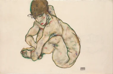 Hugsiddende nøgen pige, 1914
