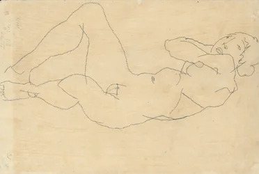 Kvindelig nøgenfigur med hænderne bag hovedet, 1914