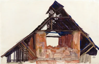 Gammel gavl (vieux gavl) - Schiele, Egon (1890-1918) - 1913 - Gouache på papir - 32x48,6 - Leopold Museum, Wien