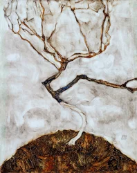 Lille træ i det sene efterår - Maleri af Egon Schiele (1890-1918) olie på lærred (42x33,5 cm)
