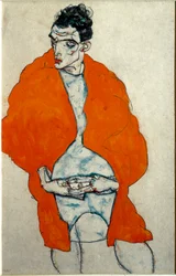 Selvportræt. Tegning af Egon Schiele