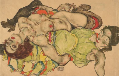 To piger, der ligger sammenflettet, 1915