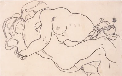 To omfavnende kvindelige nøgenbilleder, 1918