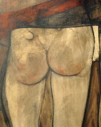 Kvindelig nøgen med skuldertørklæde, fragment ... (olie på lærred)