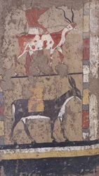 Antilope og æsel bærer hvede fra graven af generalen og kansleren for kong Iti i El Ghebelen nær Luxor. 2200-2000 f.Kr. (vægmaleri)