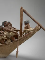 Model af gravskib, fra Beni Hasan, sandsynligvis fra Mellemste Rige, ca. 2060-1786, mixed media detalje af 107032
