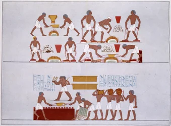 Værksted for Rothennou-guldstifterne - faksimile af freskoerne i Karnak-templet, i "History of Egyptian Art"" af Prisse d