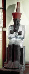 Egyptisk antikvitet: statue af faraoen Montuhotep II (eller Mentuhotep II). 11. dynasti. Fra Deir el Bahari. Svag. 83 cm. Cairo. Egyptisk Museum