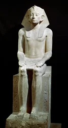 Egyptisk antikvitet: kalkstensstatue af farao Amenemhet (Amenemhat) III. 12. dynasti. 1910 f.Kr. Fra Hawara. Svag. 160 cm Cairo, Egyptisk Museum