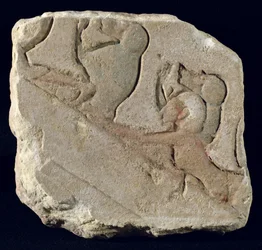Amenophis IV (Akhenaten) med bavianer, New Kingdom (malet sten)