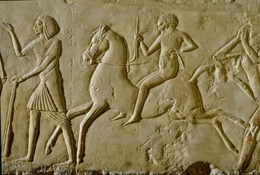 Egyptisk antikvitet: relief med kriger til hest. Slutningen af det 18. dynasti