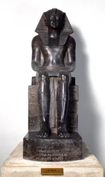 Egyptisk antikvitet: skulptur af basanit, der repræsenterer Thutmosis (Tuthmosis eller Thutmus) III (ca. 1504-1450 f.Kr.), egyptisk farao. 18. dynasti. Fra Theben. Torino, egyptisk museum