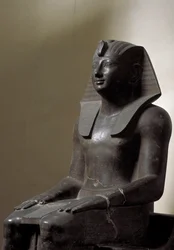 Egyptisk antikvitet: skulptur af basanit, der repræsenterer herskeren Thutmosis (Tutmosis eller Thutmus) III (1479-1425 f.Kr.), egyptisk farao. Svag. 192 cm. 18. dynasti. Torino, egyptisk museum
