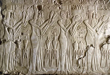 Egyptisk antikvitet: unge piger, der ofrer. Kheruefs grav (TT 192) (18. dynasti