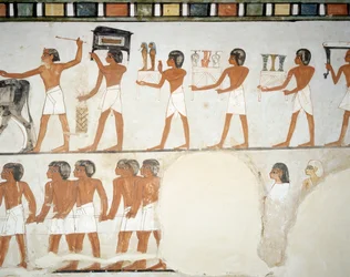 Begravelsesoptog, detaljer fra fresker i kapellet af Mennas grav, Sheikh Abd el Qurnah Necropolis, Luxor, Theben (Unescos verdensarvsliste