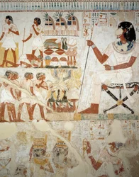 Menna fører tilsyn med sine arbejdere på marker, detaljer fra fresker i forhallen af Mennas grav, Sheikh Abd el Qurnah Necropolis, Luxor, Theben (Unescos verdensarvsliste