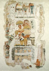 Nebamun modtager ofre fra sin søn, fra Nebamuns grav, ca. 1350 f.Kr. (vægmaleri)