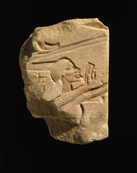 Nubisk i en gestus af tilbedelse, fra Karnak, Egypten, Amarna-perioden, New Kingdom, ca. 1353-1336 f.Kr. (sandsten)
