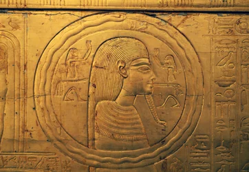 Relief på venstre yderpanel i det andet gravkapel, Tutankhamons skatkammer, Egypten, Egyptisk civilisation, Det Nye Rige, XVIII. dynasti