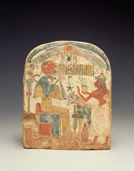 Stelae, der forestiller den afdøde før Horus, fra Luxor, New Kingdom (malet træ)