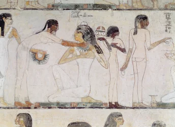 Fornemme kvinders toilette, fra Rekhmires grav, vesir for Tuthmosis III og Amenhotep II, Det Nye Rige