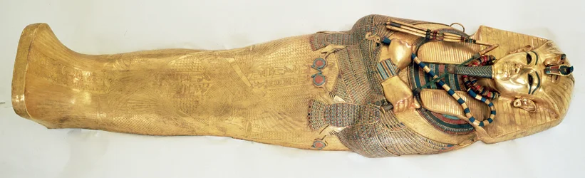 Kongens inderste kiste, fra Tutankhamons grav (ca. 1370-1352 f.Kr.) New Kingdom (guld indlagt med halvædelsten) (for detaljer se 343642)