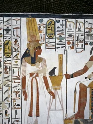 Egypten, Theben, Luxor, Dronningenes Dal, Nefertaris grav, Annex til forkammeret, Vægmalerier, Dronningen før den guddommelige skriver Thoth