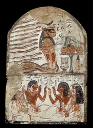 Egyptisk antikvitet: stele af billedhugger Ken, håndværker i Deir el Medineh. Epoque Ramses II (1290-1224 f.Kr.) Bordeaux, aquitaine museum