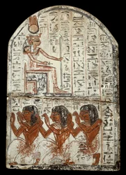 Egyptisk antikvitet: stele af billedhugger Ken, håndværker i Deir el Medineh: repræsentation af gudinden Renenoutet (madslange). Epoque Ramses II (1290-1224 f.Kr.) Bordeaux, aquitaine museum