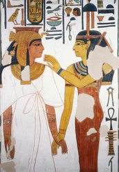 Nefertari møder gudinden Isis, fresko, nordvendt facade af den fjerde søjle, gravkammer, Nefertaris grav (QV66), Queens Valley, Theben (Unescos verdensarvsliste