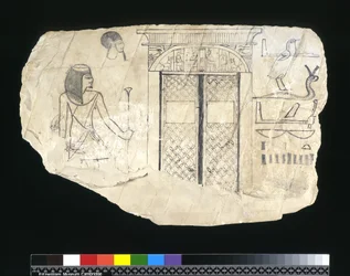 Ostracon, New Kingdom, ca. 1295-c. 1186 f.Kr. (malet kalksten)