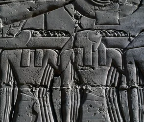 Præst iført høgemaske, detalje fra scene, der viser Ramses II foran hellig båd, relief, indvendige vægge i den store hypostylehal, Karnak-tempelkomplekset (Unescos verdensarvsliste)