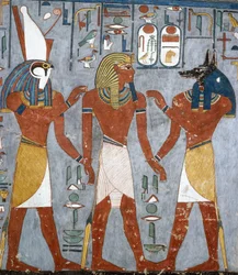 Ramses I mellem Horus og Anubis, fresko, gravkammer, Ramses I