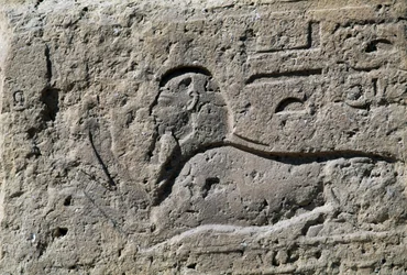 Sfinx, blok med relief, Amons store tempel, Tanis, Egypten, Det Nye Rige, XIX. dynasti
