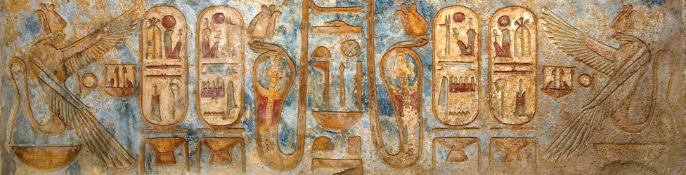 Egyptian antiquity: fresco depicting royal cartridges. Funerary Temple of Ramses III dani