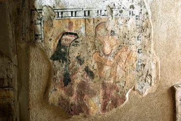 Egyptisk antikvitet: repræsentation af Shuroy og hans kone i tilbedelse. Maleri af Shuroys grav (TT13). 20. dynasti. 1190-1077 f.Kr. Nekropolen af Dra Abu el-Naga, Vestbredden af Luxor, Egypten
