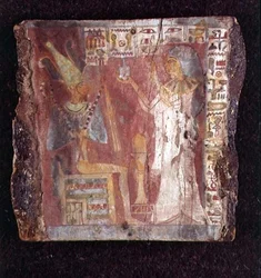 Det indre af sangerens, Toarnemihertis sarkofag, viser den afdøde, der ofrer røgelse til Osiris på tronen, tredje mellemperiode (malet sten) (se også 107960)