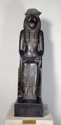 Egyptisk oldtid: løvindegudinden Sekhmet med kong Sheshonq I