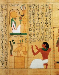 Mytologisk papyrus af Imenemsauf, hovedbærer af Amon. Detalje: hymne til solen Ra som en fugl