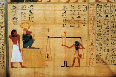 Mytologisk papyrus af Imenemsauf, hovedbærer af Amon. Detalje: vejning af sjælen foran bavianguden Thoth