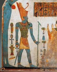 Stele af dame Taperet, træstele malet på begge sider, side B: Taperet bede gud Atum, den nedgående sol, Tredje Mellemperiode, Dynasti XXII