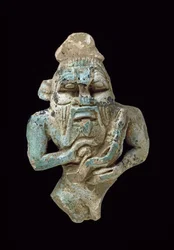 Fajanceamulet af Bes, der ammer en Horus, ca. 770-715 f.Kr. glaseret fajance