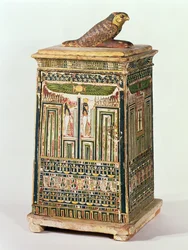 Canopic krukkeæske, fra Saqqara, sen periode (polykrom og forgyldt træ)